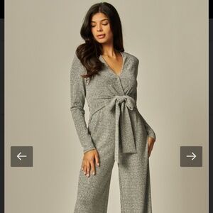 Gray Knit Wrap Jumpsuit with Tie Waist